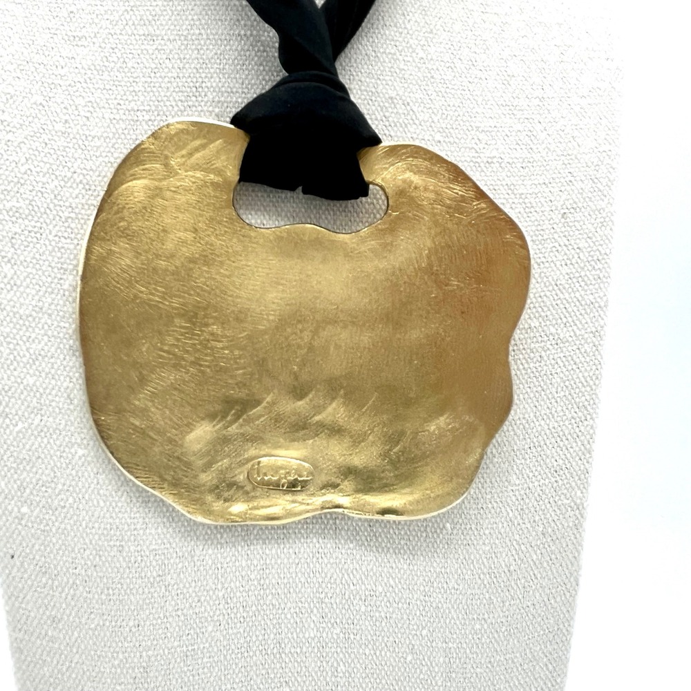 80s Huge Pauline Trigere Haute Couture Gold Tone‎ Silk Tie Statement Necklace - Picture 2 of 7